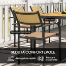 Set da Giardino con Tavolo da Pranzo Allungabile e 6 Sedie Impilabili in Acciaio e Textilene Marrone    