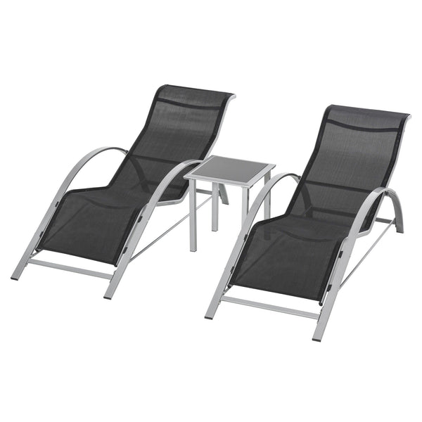 prezzo Lot de 2 transats et table de jardin en métal et tissu noir