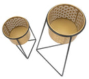 Porta Vasi Coppia Glax Ø43x36x70-27x23x45 cm in Ferro Oro e Nero