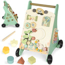 Carrello Primi Passi per Bambini 18+ Mesi 33,5x36x46,8 cm con Freno Regolabile in Legno Levigato Verde      