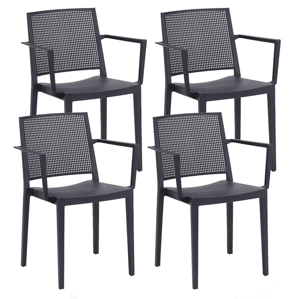 acquista Lot de 4 Chaises Empilables 81x57x56 cm avec Accoudoirs en Polypropylène et Fibre de Verre Porto Anthracite
