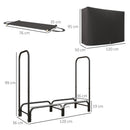 Portalegna per Camino da Interno ed Esterno con Telo Porta Legna e Copertura 120x36x99 cm in Metallo Nero 