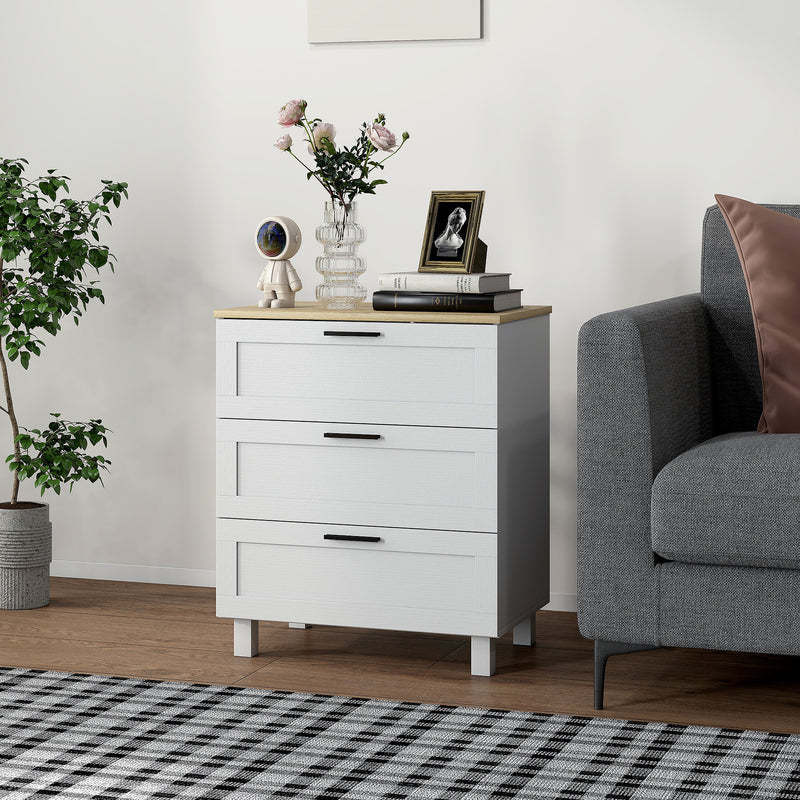 Cassettiera 3 Cassetti Moderna 60x38x71 cm in Legno Bianca e color Legno      