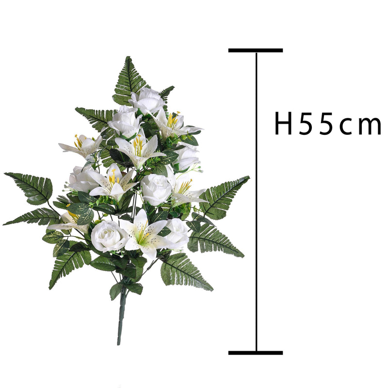 Set 2 Bouquet Artificiale Frontale Composto da 14 Rose Artificiali e Lilium Altezza 55 cm 