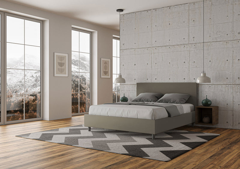 Letto Matrimoniale Giroletto con Alzata Comoda Imbottito in Similpelle Adele Cappuccino Varie Misure