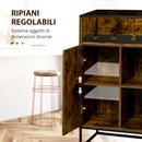 Mobile Multiuso con Portabottiglie 60x40x100 cm in Metallo Vetro e Truciolare Marrone