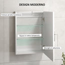 Armadietto Bagno da Parete 40x15x55 cm con 3 Ripiani Regolabili in Vetro in Legno Bianco   