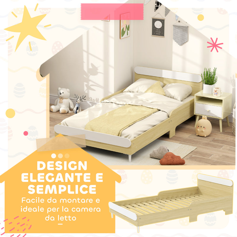 Letto Singolo per Bambini Basso con Sponde Laterali Alte 194,8x103x60,5 cm Bianco e color Legno  