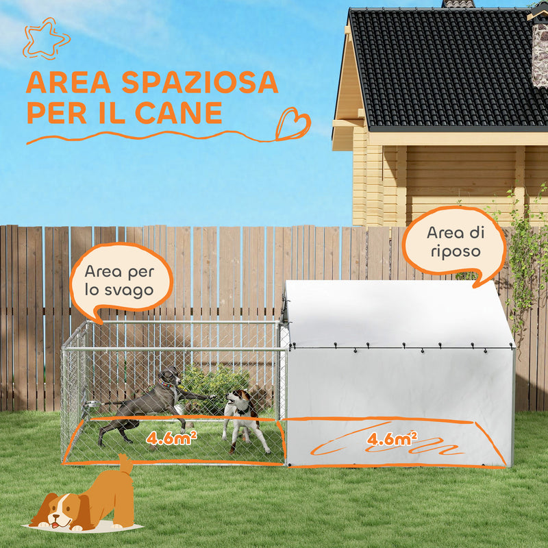 Recinto per Cani Taglia Media e Grande fino a 3 kg 400x230x150 cm Porta Ciotole Girevole Argento   