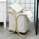 Cesto Portabiancheria 2 Sezioni con Coperchio 55x40x62 cm in Bambù e Poliestere Grigio 