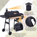 Barbecue a Carbone Carbonella 124x53x104 cm con Coperchio e Affumicatore in Acciaio Nero