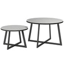 Set 2 Tavolini per Esterni Ø70x45 cm e Ø50x35 cm con Piano in Vetro Grigio   