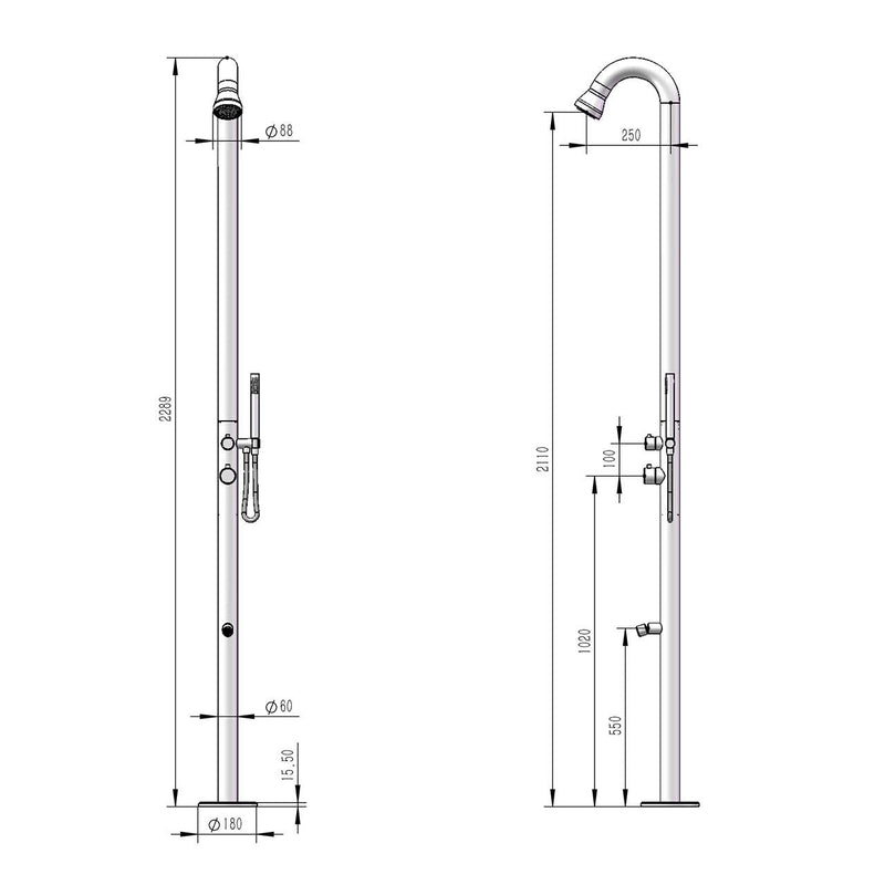 Doccia da Giardino 228,9x18x25 cm con Doccetta e Lavapiedi Sined Bosa Inox
