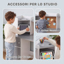 Set Scrivania 90x39x95 cm e Sedia per Bambini con Portapenne Supporto Regolabile per Tablet Armadietti e Bacheca in MDF Grigio      