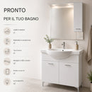 Mobile Bagno da Terra 82x34,7x88,5 cm con Lavabo Specchiera e 2 Ante in Truciolato e MDF Bianco      