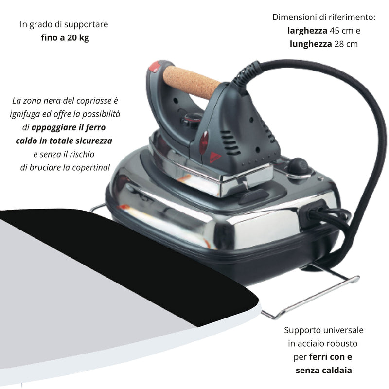Asse da Stiro Luxor Plus 123x48 cm Area Ignifuga Salvaspazio Altezza Regolabile Gambe Triple      