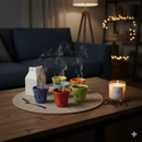 Set 6 Tazzine da caffè Accartocciati Multicolor con Lattiera Bianca in Gres Kaleidos