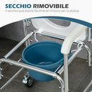 Sedia WC per Anziani e Disabili con Ruote con Secchio Rimovibile in Alluminio Bianco 
