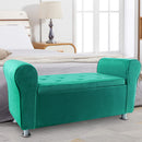 Panca Scendiletto 120x39x55 cm con Brillantini in Tessuto Effetto Velluto Verde