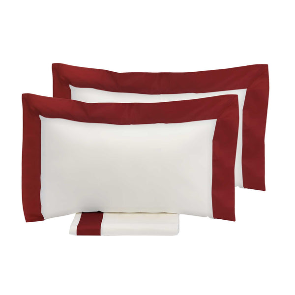 prezzo Housse de couette double avec bords sac et taies d'oreiller en satin Garrini Eveline Ivoire/Bordeaux