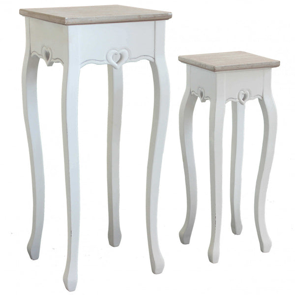 sconto Set de 2 Tables Basses Coeur en Bois de Paulownia Blanc