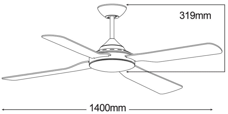 Ventilatore da Soffitto per Esterno con 4 Pale in Abs Ø140 cm 3 Velocità Martec Liberty Bianco