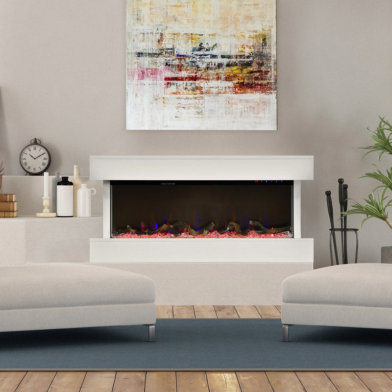 Camino Elettrico da Pavimento Effetto Fiamma 1500W Paige Bianco