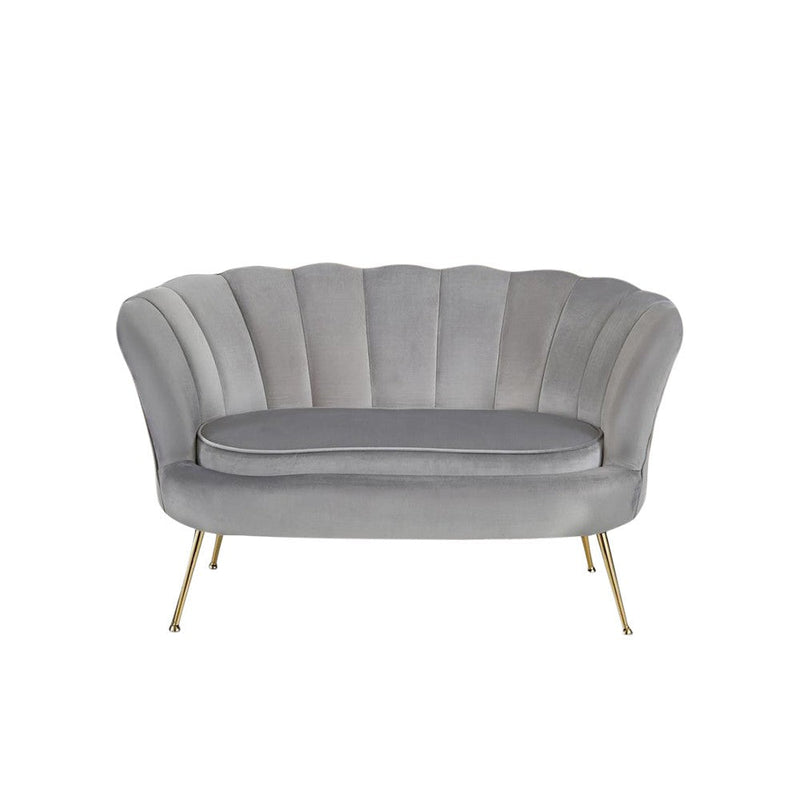 Divano salotto 122x73x78 cm 2 Posti in Velluto Seduta a Conchiglia Lola Grigio