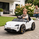 Macchina Elettrica per Bambini Porsche Taycan Turbo S 12V con Telecomando Bluetooth Luci LED e Tappetini Bianco