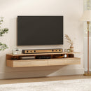 Set di 2 Comodini Sospesi 35x32x22,5 cm con Cassetto e Mensola Aperta in Legno Rovere      