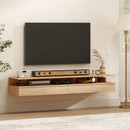 Set di 2 Comodini Sospesi 35x32x22,5 cm con Cassetto e Mensola Aperta in Legno Rovere      
