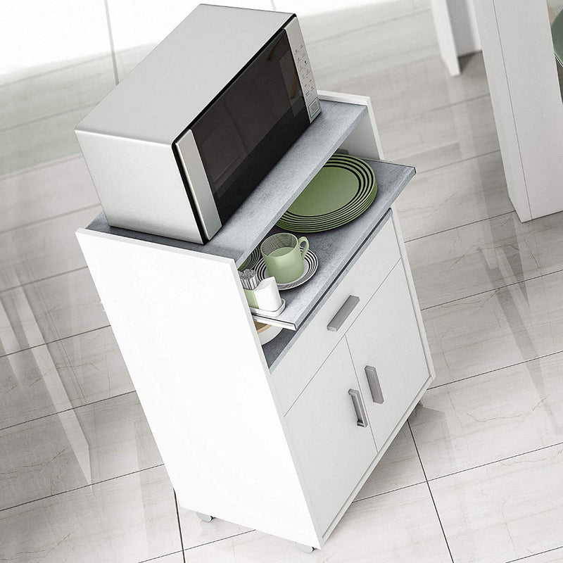 Mobile Carrello da Cucina 1 Cassetto 2 Ante 59x40x92 cm in Legno Bianco