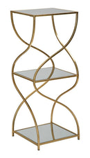 Porta Telefono Twisty Square 30x30x80 cm in Ferro e Specchio e MDF Oro