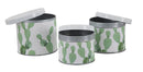 Cofanetti in Latta Cactus Set 3 Pz Ø15x13,5-14x11,5-12,5x10 cm in Ferro Bianco, Verde