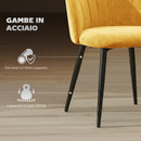 Set 2 Sedie da Pranzo Imbottite 52x55x79 cm con Schienale a Conchiglia in Velluto Giallo      