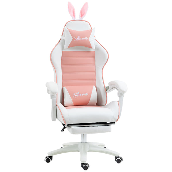 sconto Sedia Gaming Ergonomica 65x63x136-142A cm con Orecchie in Finta Pelle Rosa
