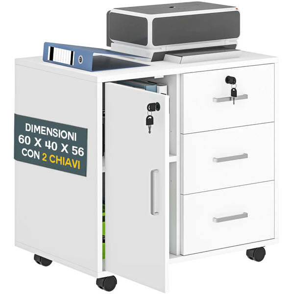 Cassettiera Mobile Ufficio Porta Stampante Salvaspazio 60x40x56 cm con Ruote Rivestimento in Melamina Bianco prezzo