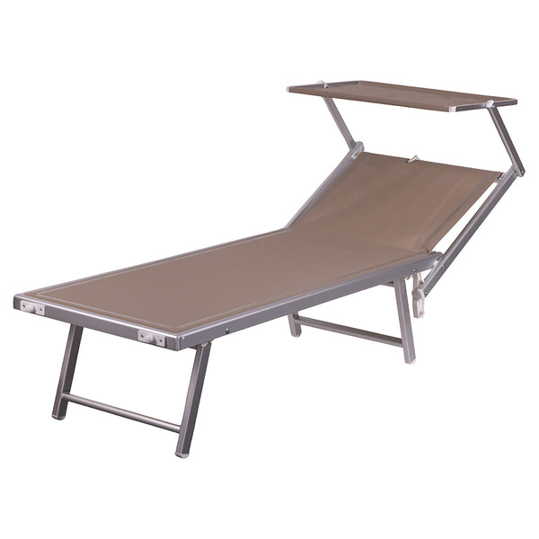 Lettino Mare con Parasole Richiudibile 181x71,5x38,5 cm in Alluminio PVC e Poliestere Sabbia Riccione online