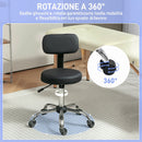 Sgabello Regolabile Girevole 46x51x78-93 cm con Schienale e Seduta Imbottiti Capacità 120 kg in Finta Pelle Nero      
