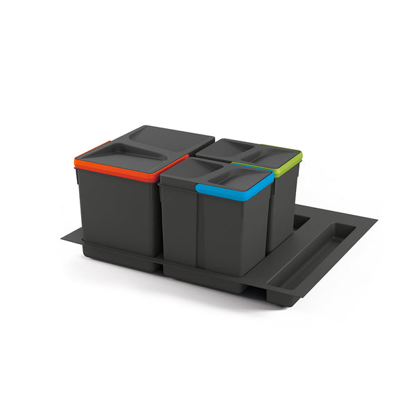 online Poubelle Différentiée 3 Conteneurs pour Commode 60x21,6 cm avec Base Emuca Gris Anthracite