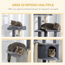 Albero Tiragraffi per Gatti 48x40x127 cm con Rampa Cesto Cuccia Amaca Pali Graffiatoi in Sisal Grigio      