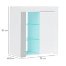 Mobile Contenitore a LED 75x40,1x83 cm 3 Ripiani Aperti e Armadietto in Legno e Vetro Bianco  