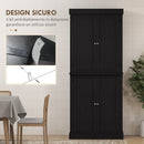 Mobile da Cucina Alto Credenza 76x40,5x184 cm con 6 Ripiani Regolabili e 4 Ante in Legno Nero      