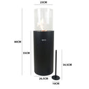 Camino a Bioetanolo da Pavimento Ø26,5x80 cm TALOS per Interni ed Esterni in Vetro e Acciaio Nero Opaco