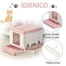 Lettiera per Gatti Portatile con Vassoio Estraibile e Accessori  Rosa e Bianca