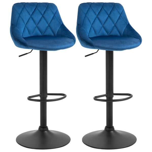 Lot de 2 Tabourets de Bar 51,5x48x83-104 cm en Tissu Effet Velours Bleu prezzo