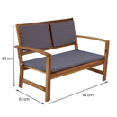 Set Salotto da Giardino Divano 2 Poltrone e Tavolino in legno Naturale con Cuscini Grigi Sassari