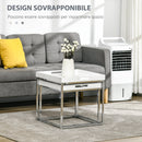 Set da 2 Tavolini da Caffè Impilabili con Finitura Lucida e Telaio in Acciaio Bianco