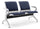 Banc de Bureau pour Salle d'Attente 2 Places avec Coussin en Acier et Simili Cuir Argenté/Bleu Marine