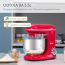 Impastatrice Planetaria 5,5 Litri 1200W Ciotola in Acciaio Inox Rossa